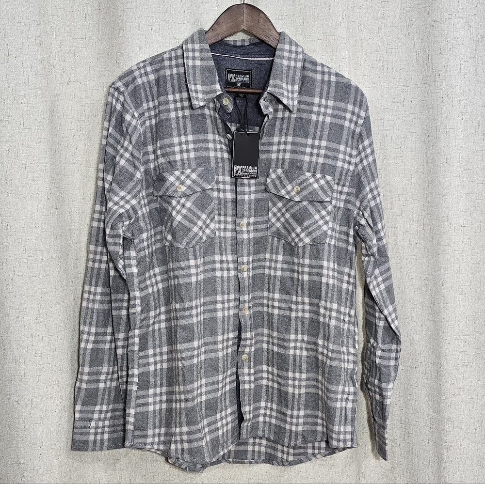 PX Premium Xpression Gray Plaid Button-Up Shirt